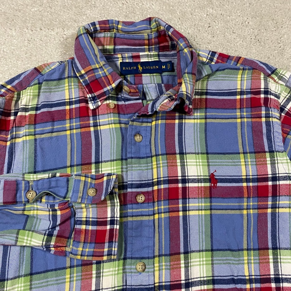 Polo Ralph Lauren Shirt Mens M Plaid Flannel Button Down Blue Red Green Yellow